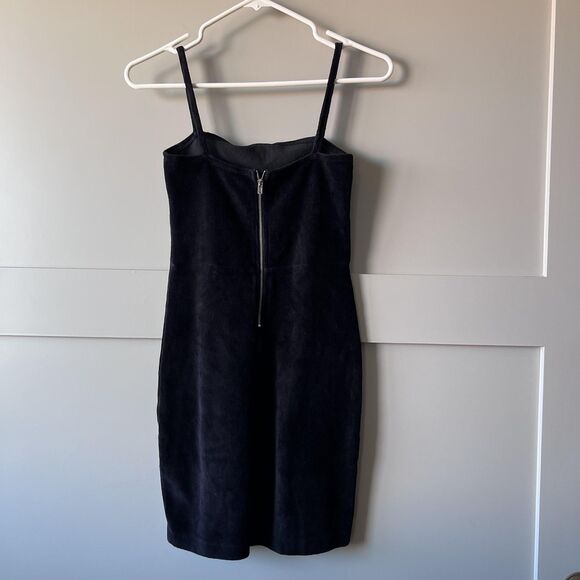 Forever 21 Dress Womens Small Black Corduroy Sheath Bodycon Velvet Back Strappy - Picture 2 of 12